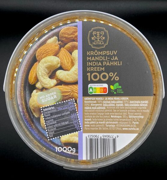 Manteli- ja intianpähkinävoi - 1 kg - 100% pähkinät